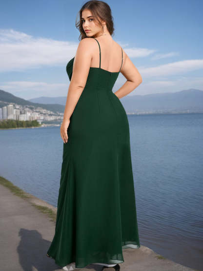 Plus Size Sleeveless Bridesmaid Dresses with Mermaid/Trumpet Silhouette Spaghetti Straps and Ruffled Cowl Neck-BMbridal.UK