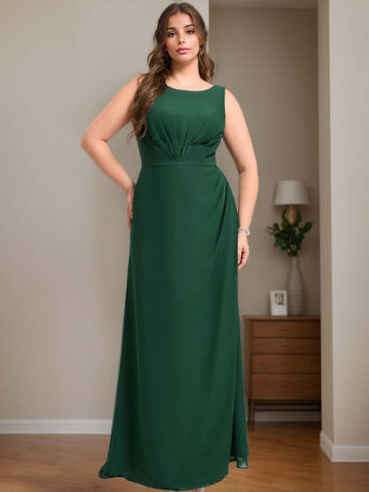 Plus Size Floor-Length A-Line Bridesmaid Dress with Boat Neck and Ruffles