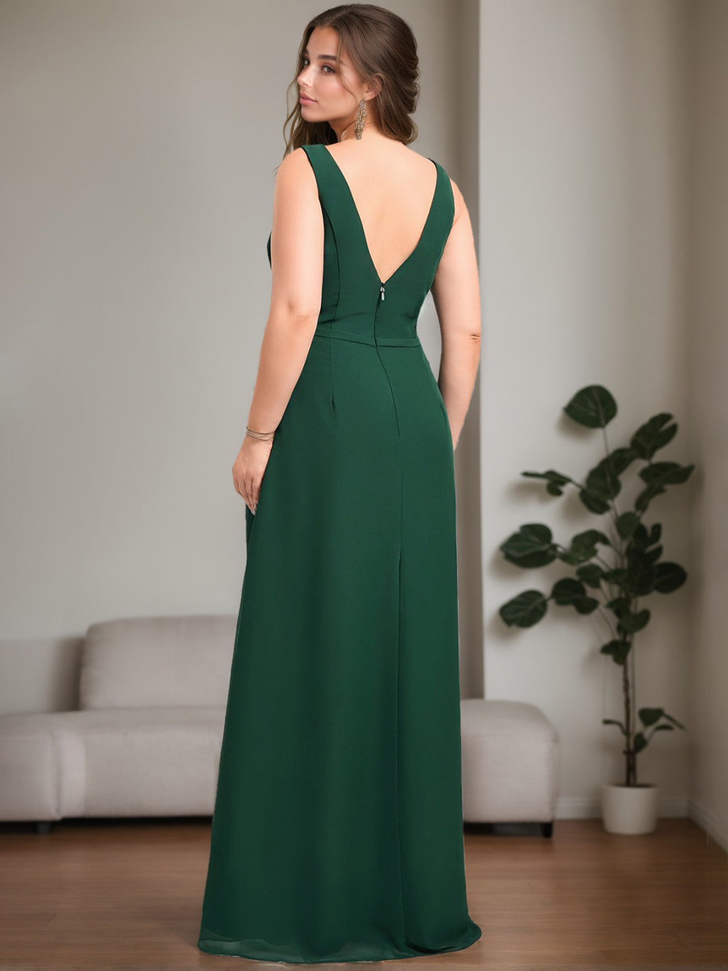 Plus Size Floor-Length A-Line Bridesmaid Dress with Boat Neck and Ruffles