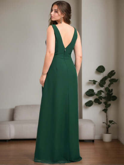 Plus Size Floor-Length A-Line Bridesmaid Dress with Boat Neck and Ruffles