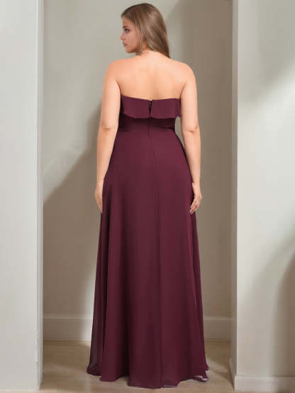 Sweetheart Neckline Sleeveless A-Line Plus Size Floor-Length Bridesmaid Dress with Ruffles