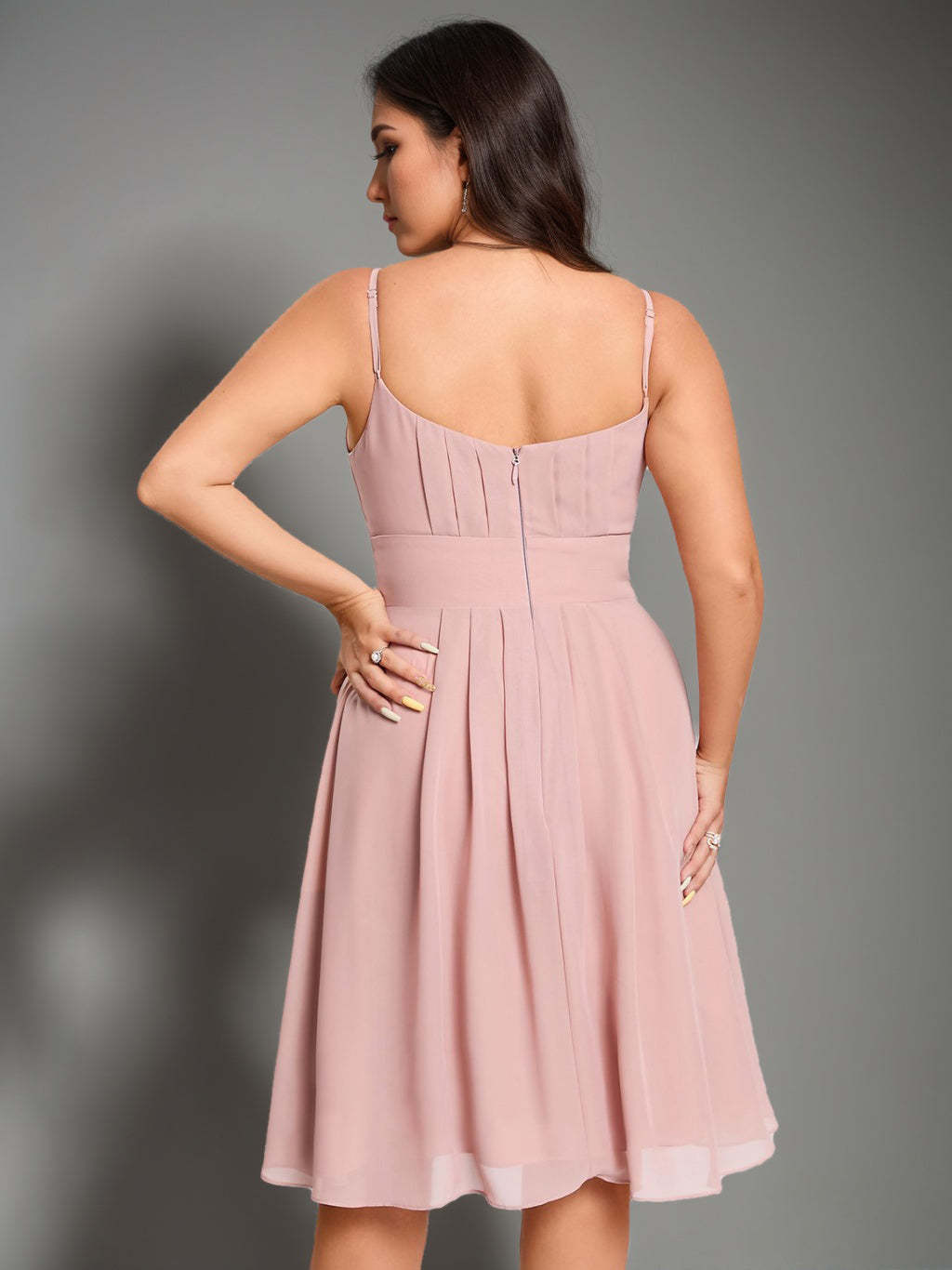 Spaghetti Strap Sleeveless A-Line Princess Knee-Length Plus Size Ruffled Bridesmaid Dresses