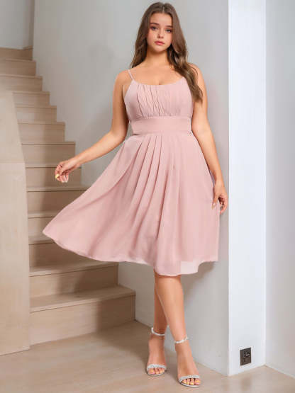 Spaghetti Strap Sleeveless A-Line Princess Knee-Length Plus Size Ruffled Bridesmaid Dresses