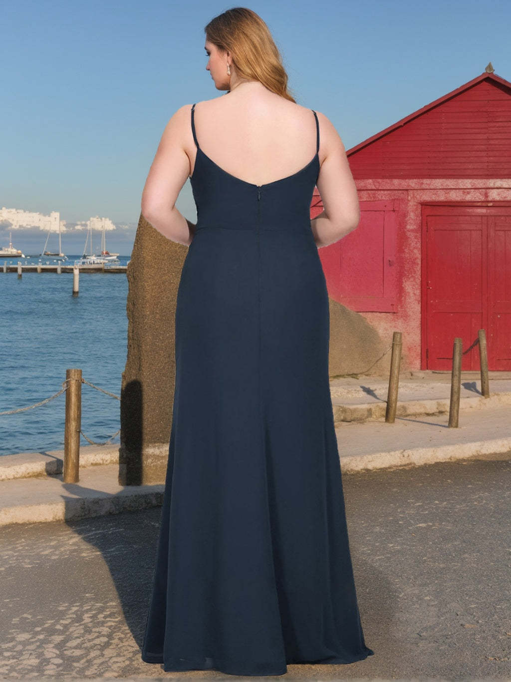 Plus Size Chiffon Bridesmaid Dresses with Ruffles, Mermaid/Trumpet Cut and Spaghetti Straps