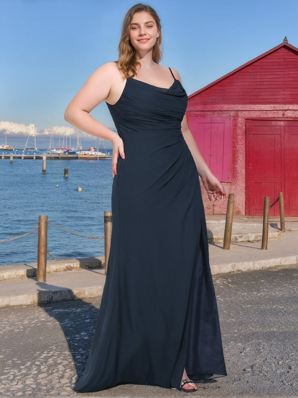 Plus Size Chiffon Bridesmaid Dresses with Ruffles, Mermaid/Trumpet Cut and Spaghetti Straps