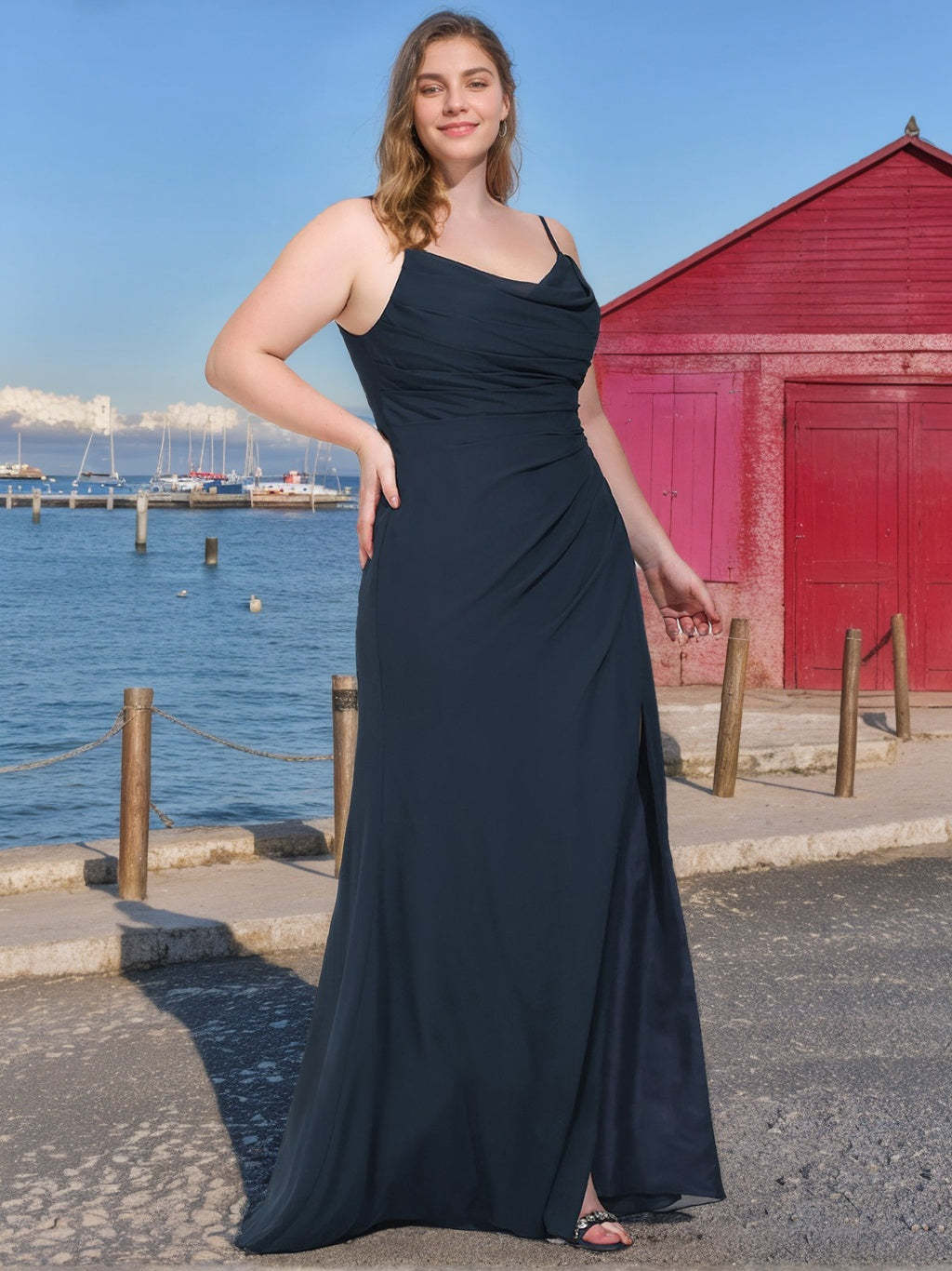 Plus Size Chiffon Bridesmaid Dresses with Ruffles, Mermaid/Trumpet Cut and Spaghetti Straps