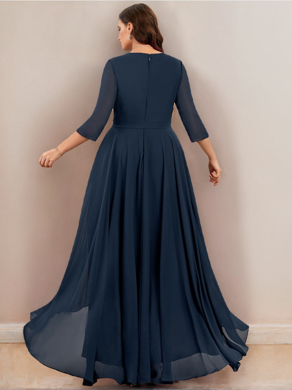 Plus Size Asymmetrical Chiffon Bridesmaid Dress with Pleated A-Line/Princess V-Neck