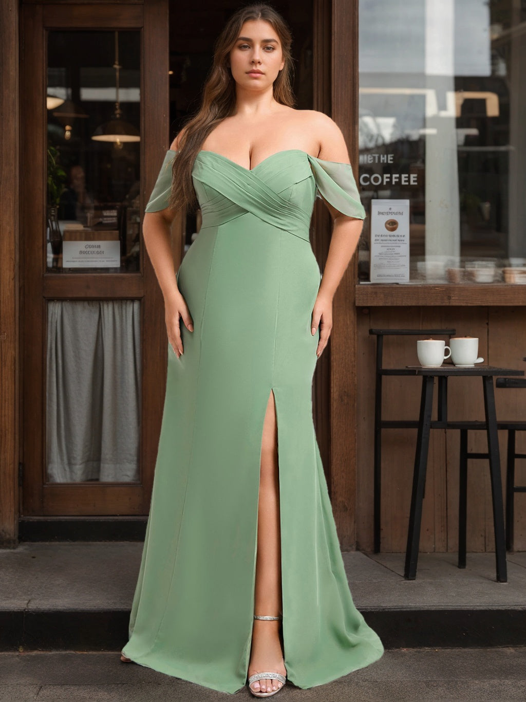 Plus Size Off-the-Shoulder Mermaid/Trumpet Bridesmaid Dress with Side Slit