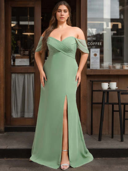 Plus Size Off-the-Shoulder Mermaid/Trumpet Bridesmaid Dress with Side Split