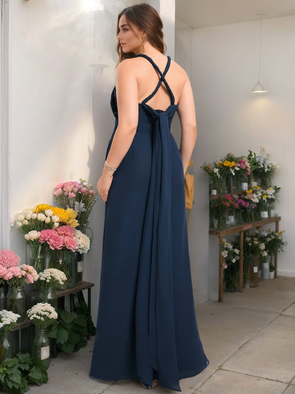 Plus Size Chiffon Bridesmaid Dress with Side Split - V-Neck Sleeveless A-Line Floor-Length