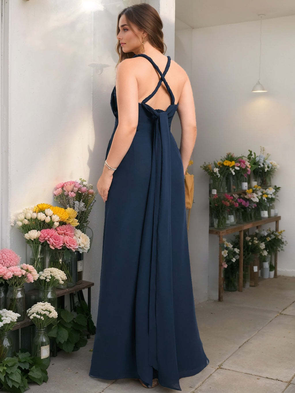 Plus Size Chiffon Bridesmaid Dress with Side Split - V-Neck Sleeveless A-Line Floor-Length