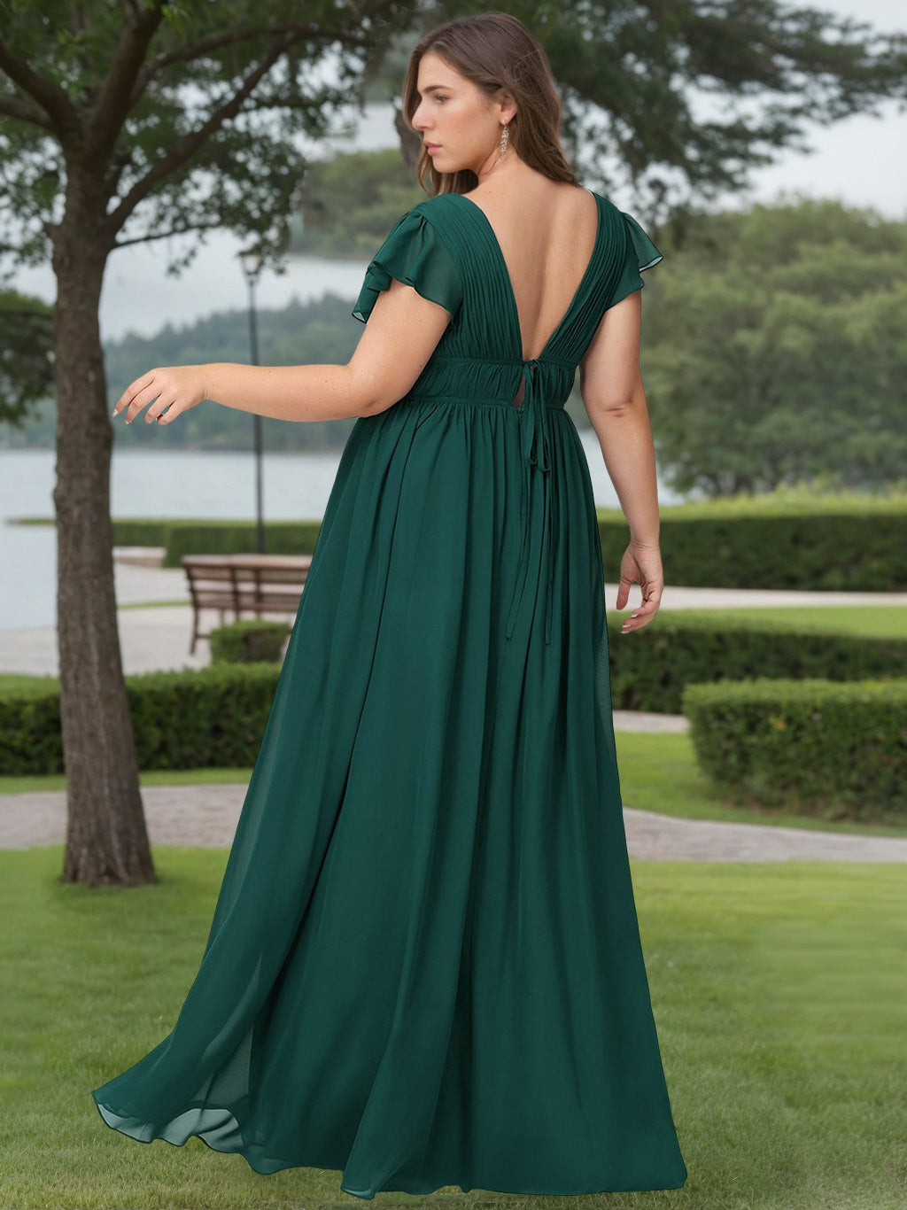 Plus Size Floor-Length Bridesmaid Dresses with Deep V-Neck and Side Split