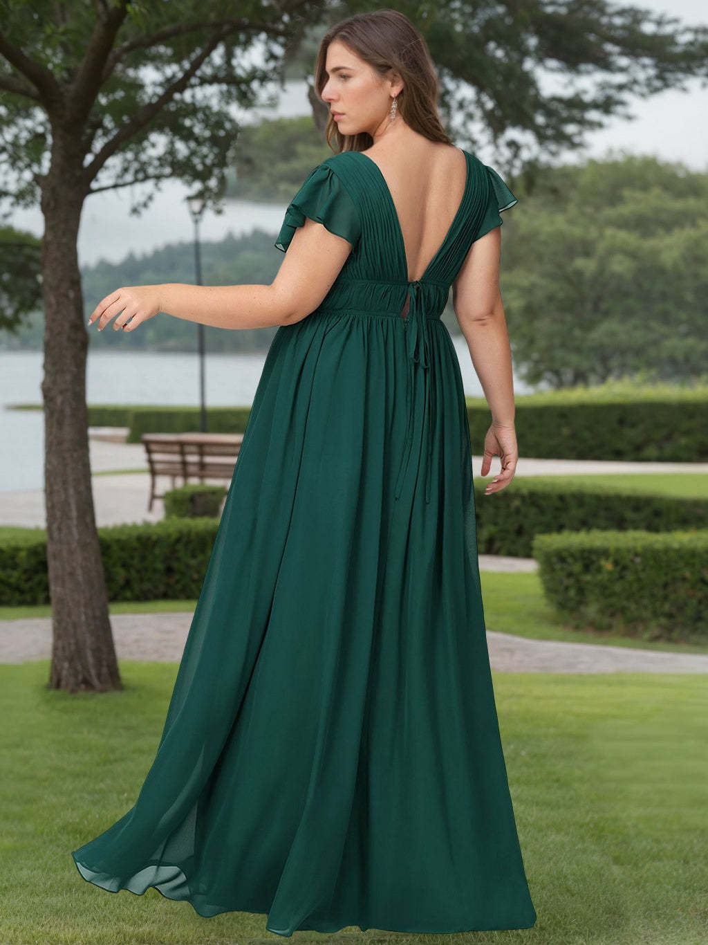 Plus Size Floor-Length Bridesmaid Dresses with Deep V-Neck and Side Split