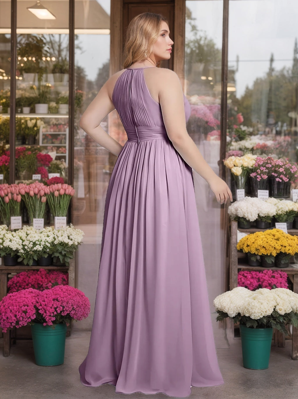 Unique Plus Size Bridesmaid Dresses in A-Line/Princess Halter Sleeveless Floor-Length