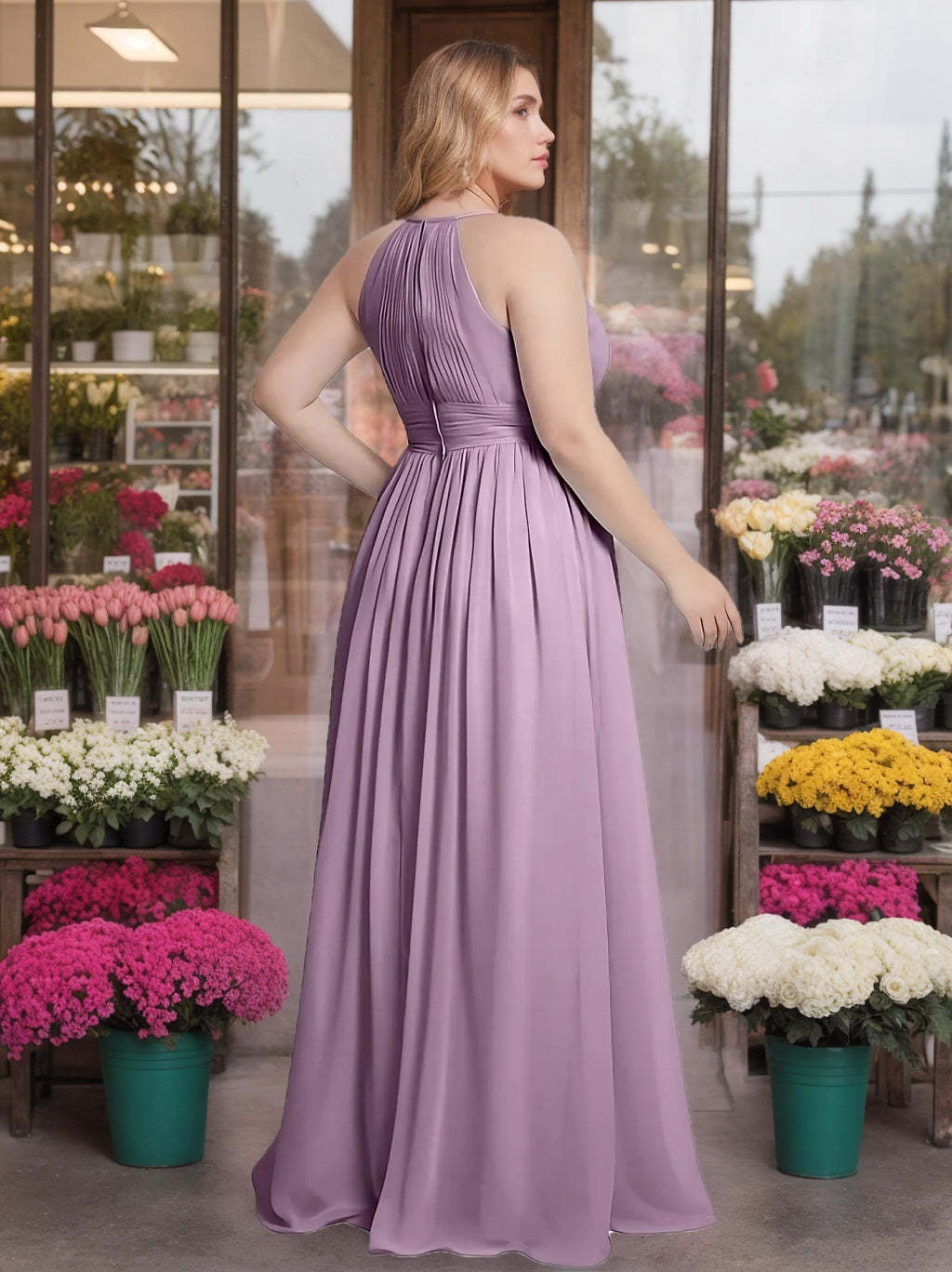 Unique Plus Size Bridesmaid Dresses in A-Line/Princess Halter Sleeveless Floor-Length