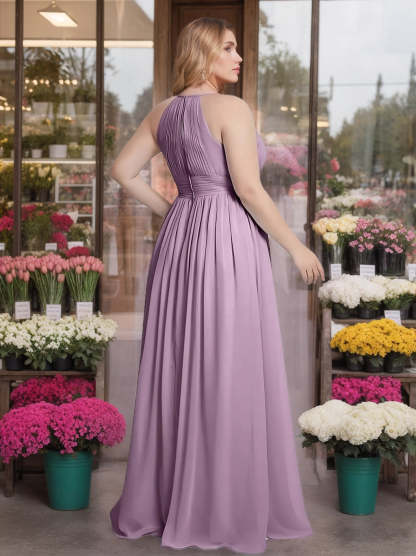 Unique Plus Size Bridesmaid Dresses in A-Line/Princess Halter Sleeveless Floor-Length