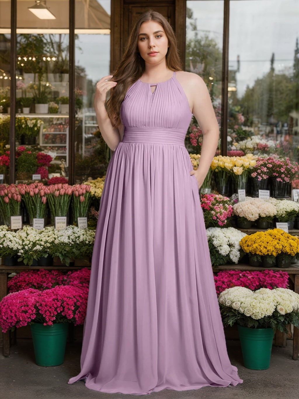 Unique Plus Size Bridesmaid Dresses in A-Line/Princess Halter Sleeveless Floor-Length