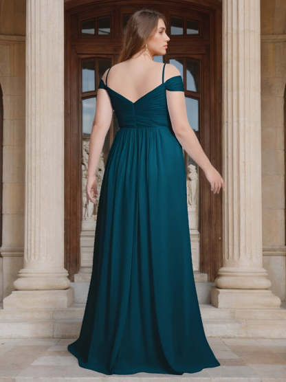 Sweetheart Spaghetti Strap A-Line Princess Floor-Length Plus Size Bridesmaid Dress with Side Split
