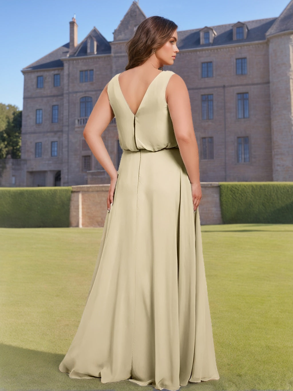 Plus Size Floor-Length Chiffon Bridesmaid Dress with Scoop Neck and A-Line Princess Cut