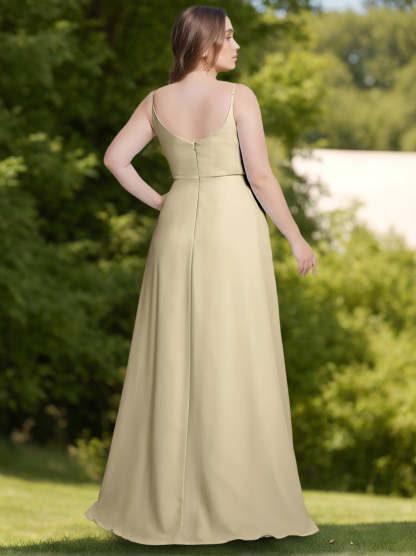 Unique Plus Size Spaghetti Strap A-Line Bridesmaid Dress with Side Split