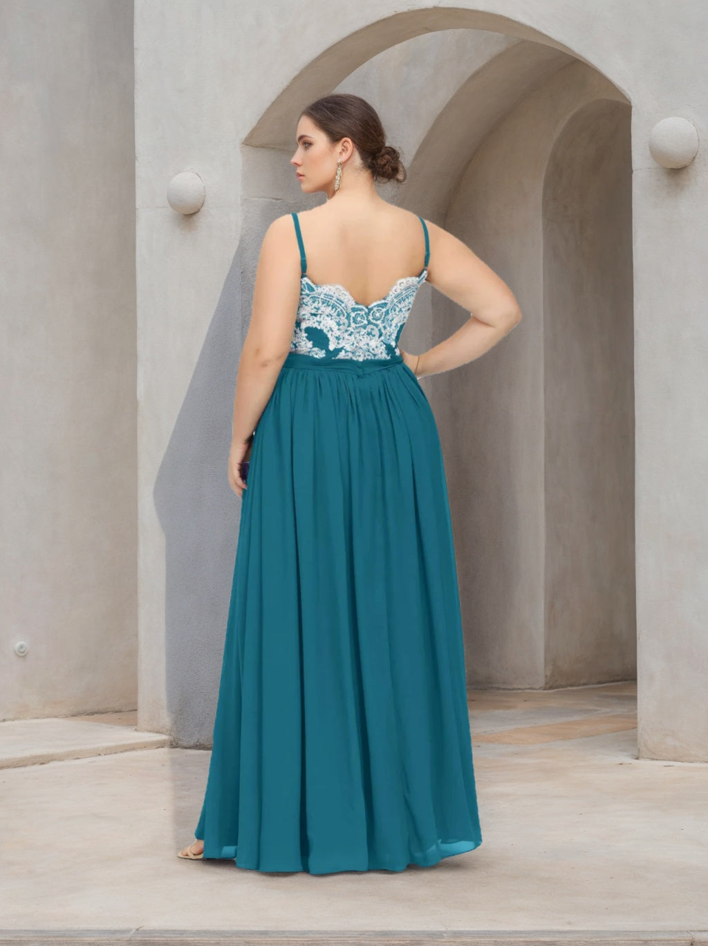 Plus Size Floor-Length Bridesmaid Dress with Spaghetti Straps, V-Neck, and Side Split