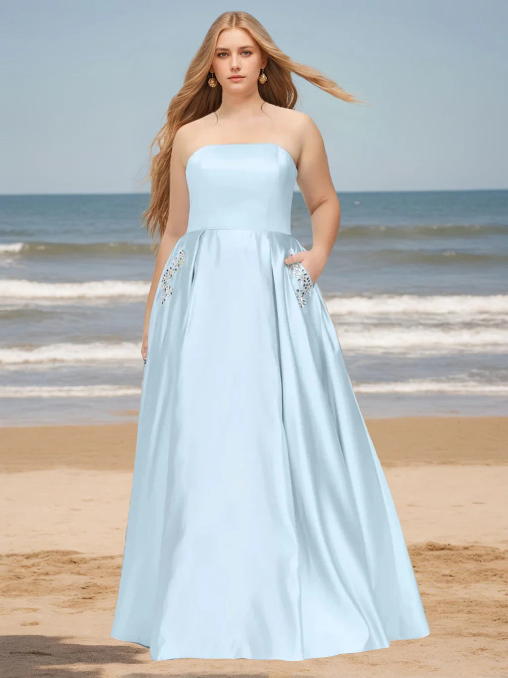 Strapless Princess A-Line Floor-Length Chiffon Plus Size Bridesmaid Gown