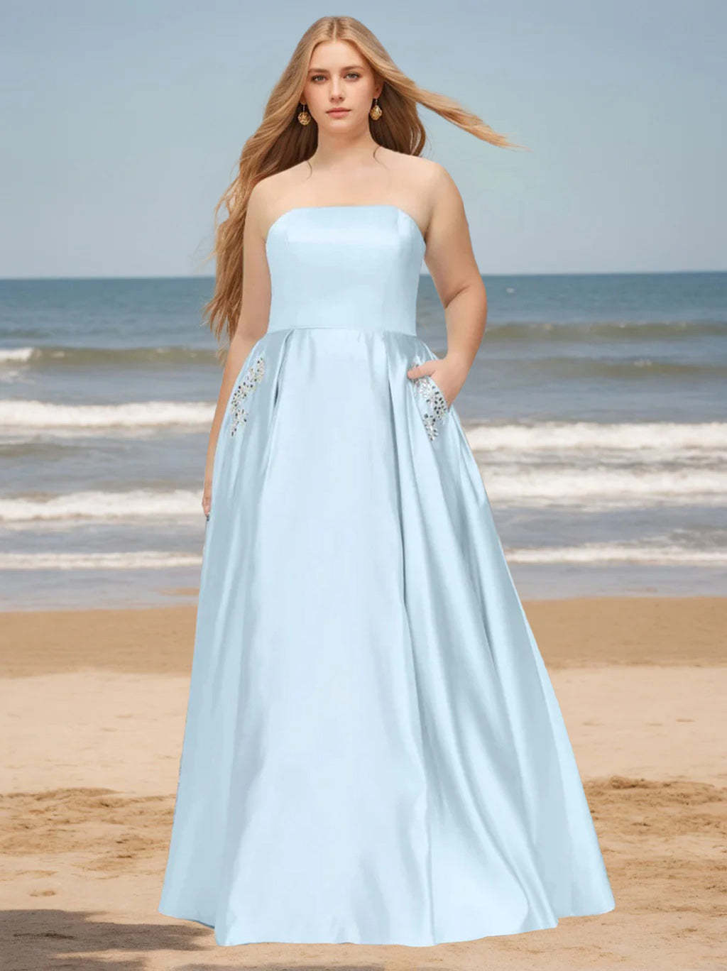Strapless Princess A-Line Floor-Length Chiffon Plus Size Bridesmaid Gown