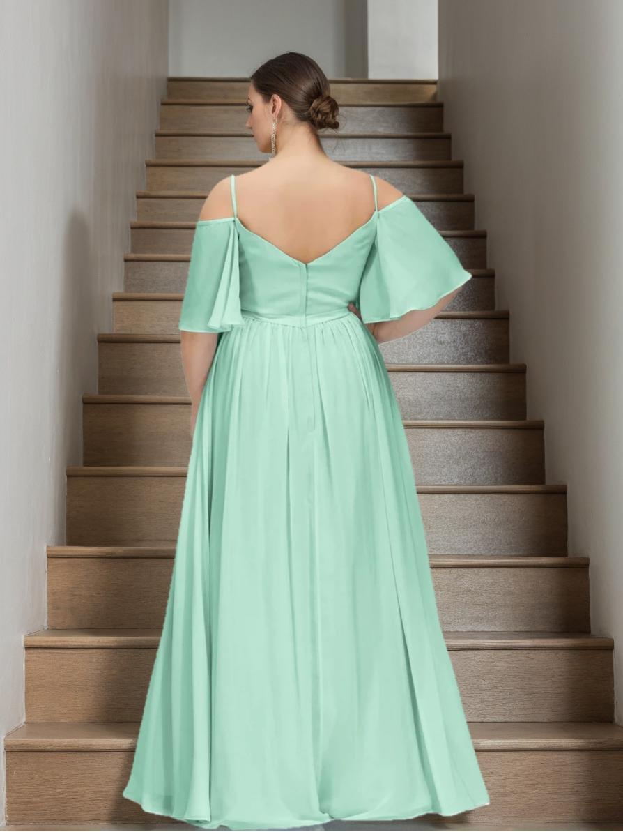 Plus Size Bridesmaid Dresses with Spaghetti Straps, Short Sleeves, and Floor-Length A-Line/Princess Silhouette-BMbridal.UK