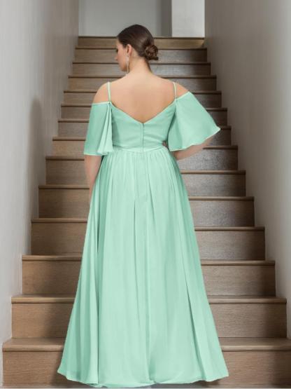 Plus Size Bridesmaid Dresses with Spaghetti Straps, Short Sleeves, and Floor-Length A-Line/Princess Silhouette-BMbridal.UK