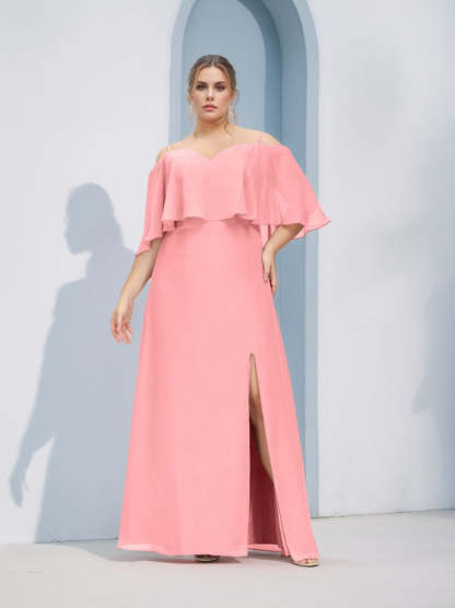 Plus Size Floor-Length A-Line Bridesmaid Dresses with Spaghetti Straps, Half Sleeves, and Side Split