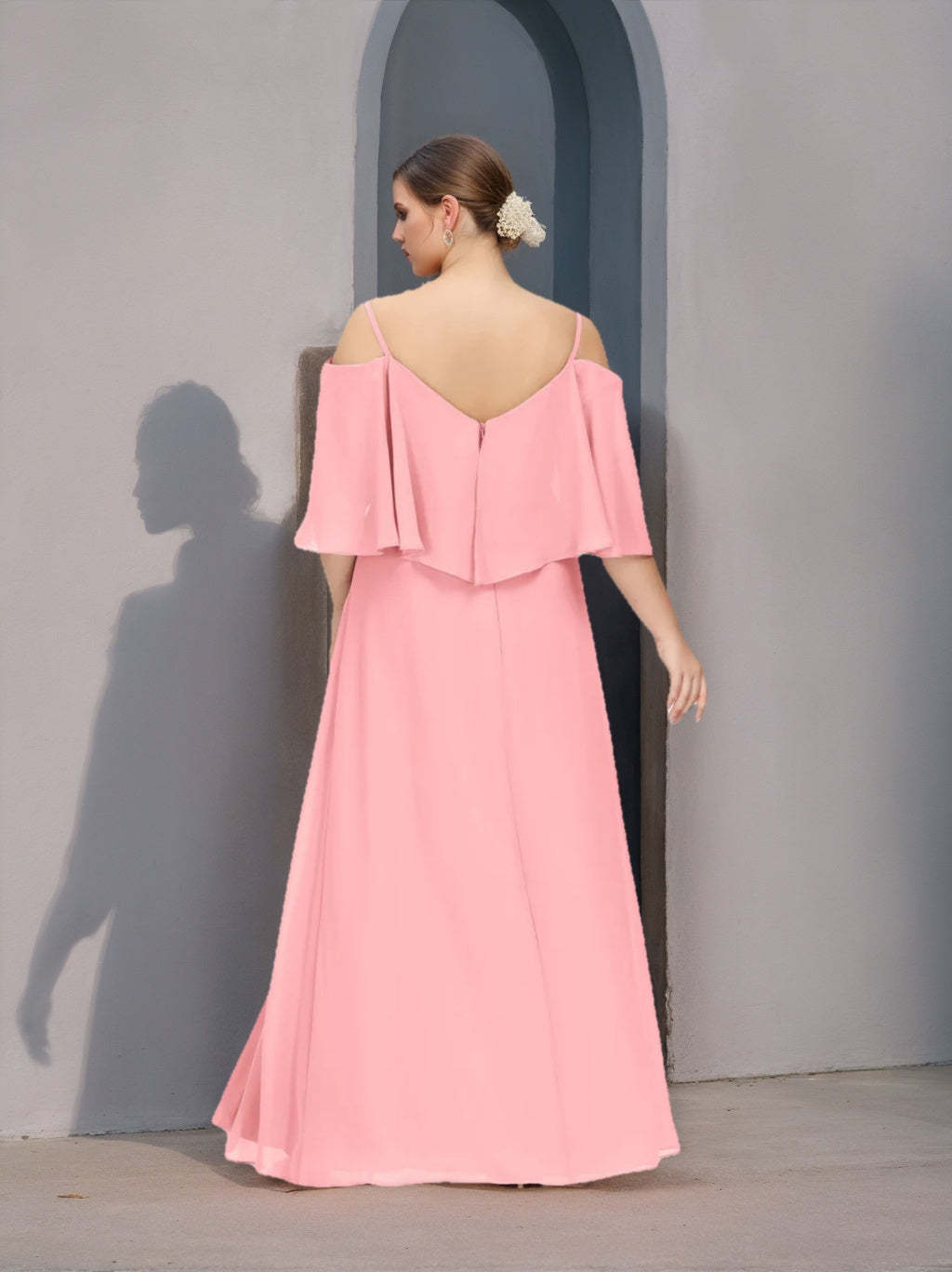 Plus Size Floor-Length A-Line Bridesmaid Dresses with Spaghetti Straps, Half Sleeves, and Side Split