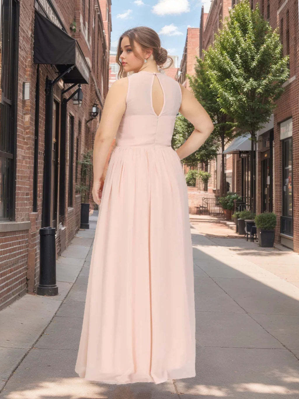 Sleeveless Floor-Length Chiffon Plus Size A-Line Princess Scoop Bridesmaid Dress