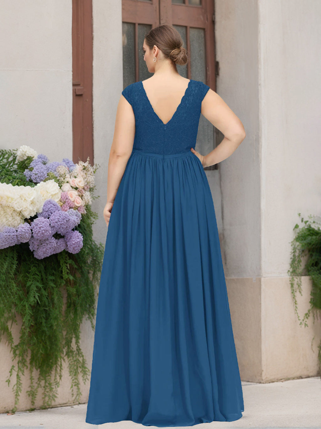 Plus Size Floor-Length A-Line Bridesmaid Dresses with Scoop Neck, Short Sleeves, and Embroidery