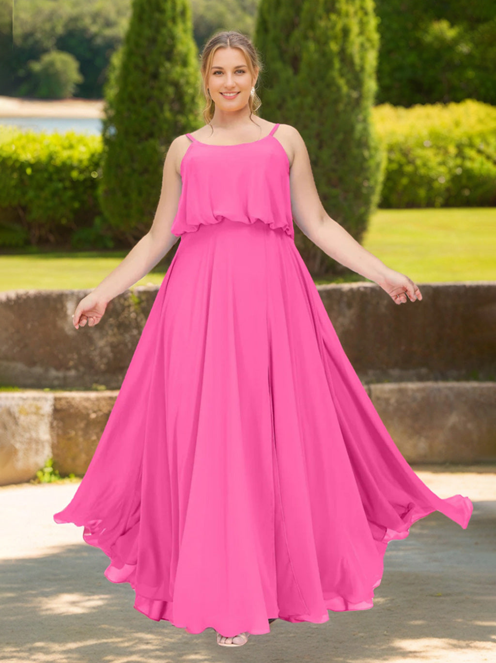 Plus Size Floor-Length Bridesmaid Dresses with Spaghetti Straps in A-Line/Princess Style
