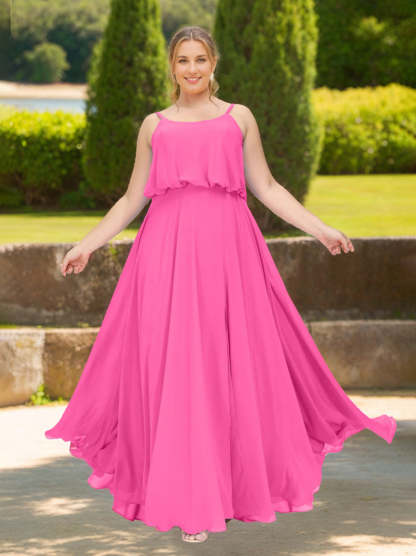 Plus Size Floor-Length Bridesmaid Dresses with Spaghetti Straps in A-Line/Princess Style