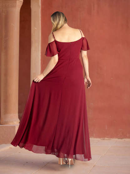 Princess A-Line Spaghetti Strap Floor-Length Chiffon Plus Size Bridesmaid Dress with Side Split