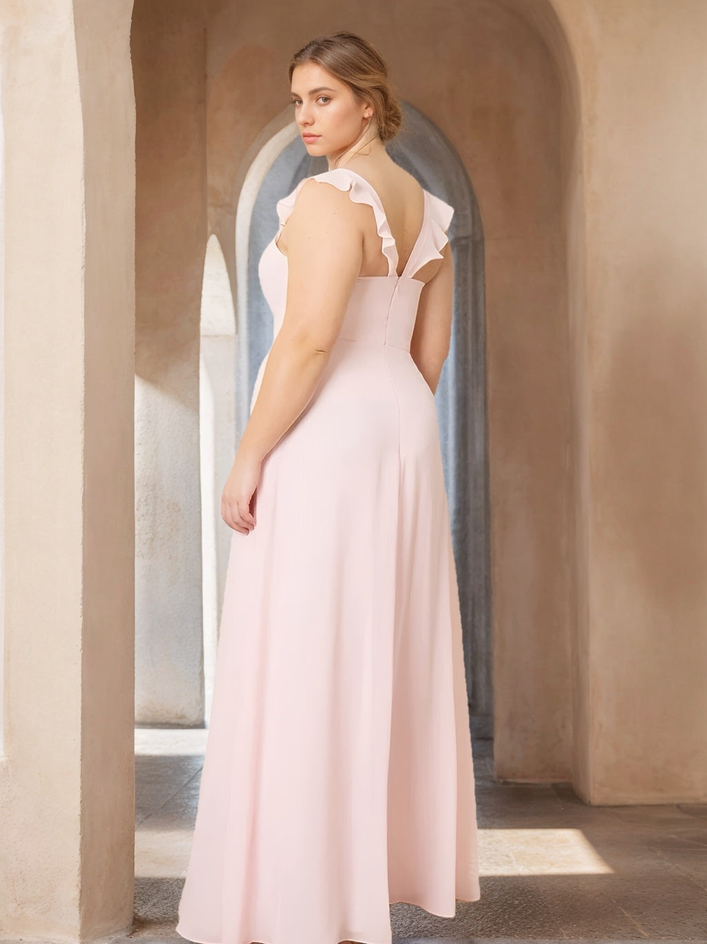 Plus Size Floor-Length Sleeveless Bridesmaid Dress with Side Split in A-Line/Princess V-Neck