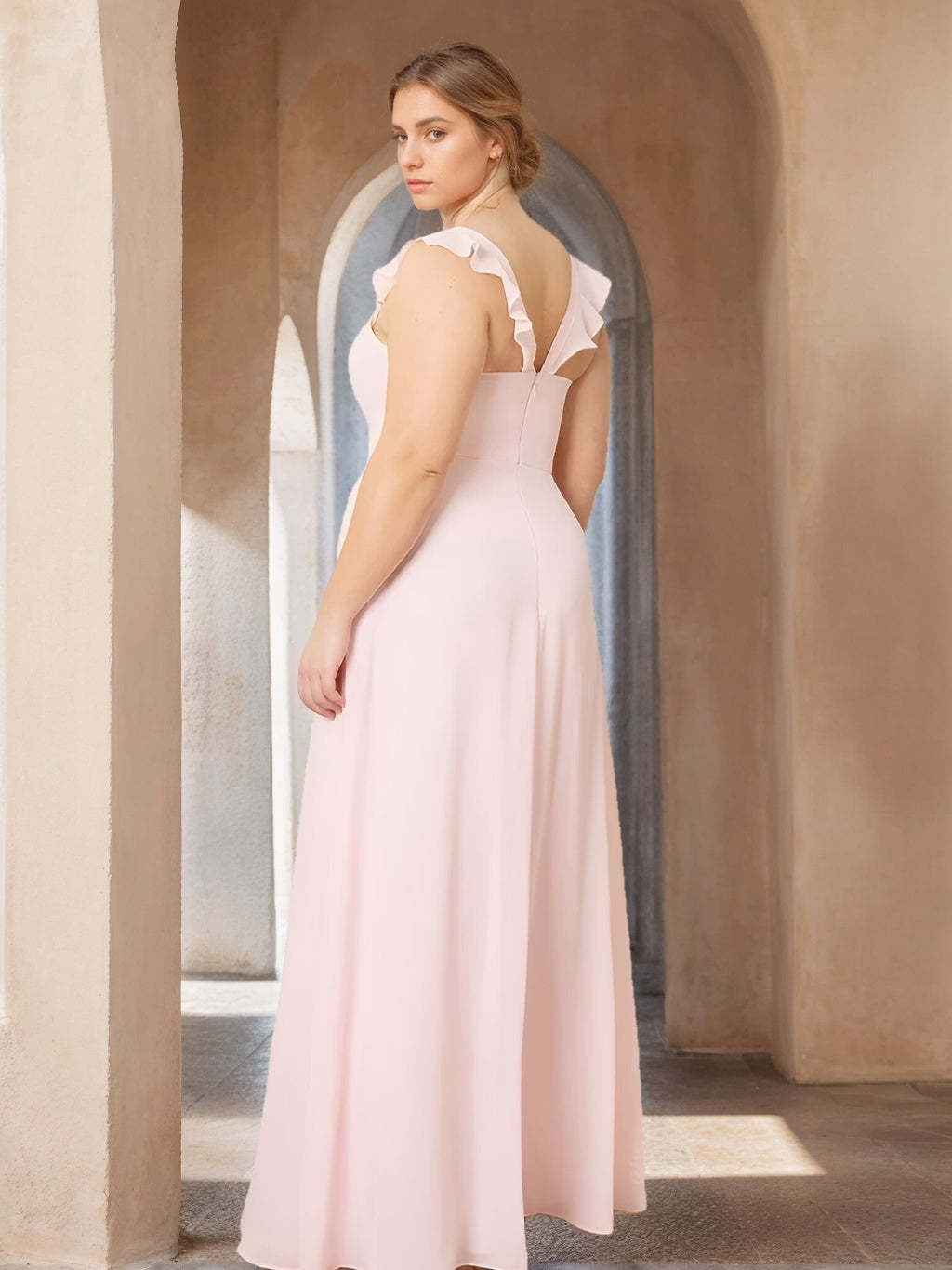 Plus Size Floor-Length Sleeveless Bridesmaid Dress with Side Split in A-Line/Princess V-Neck