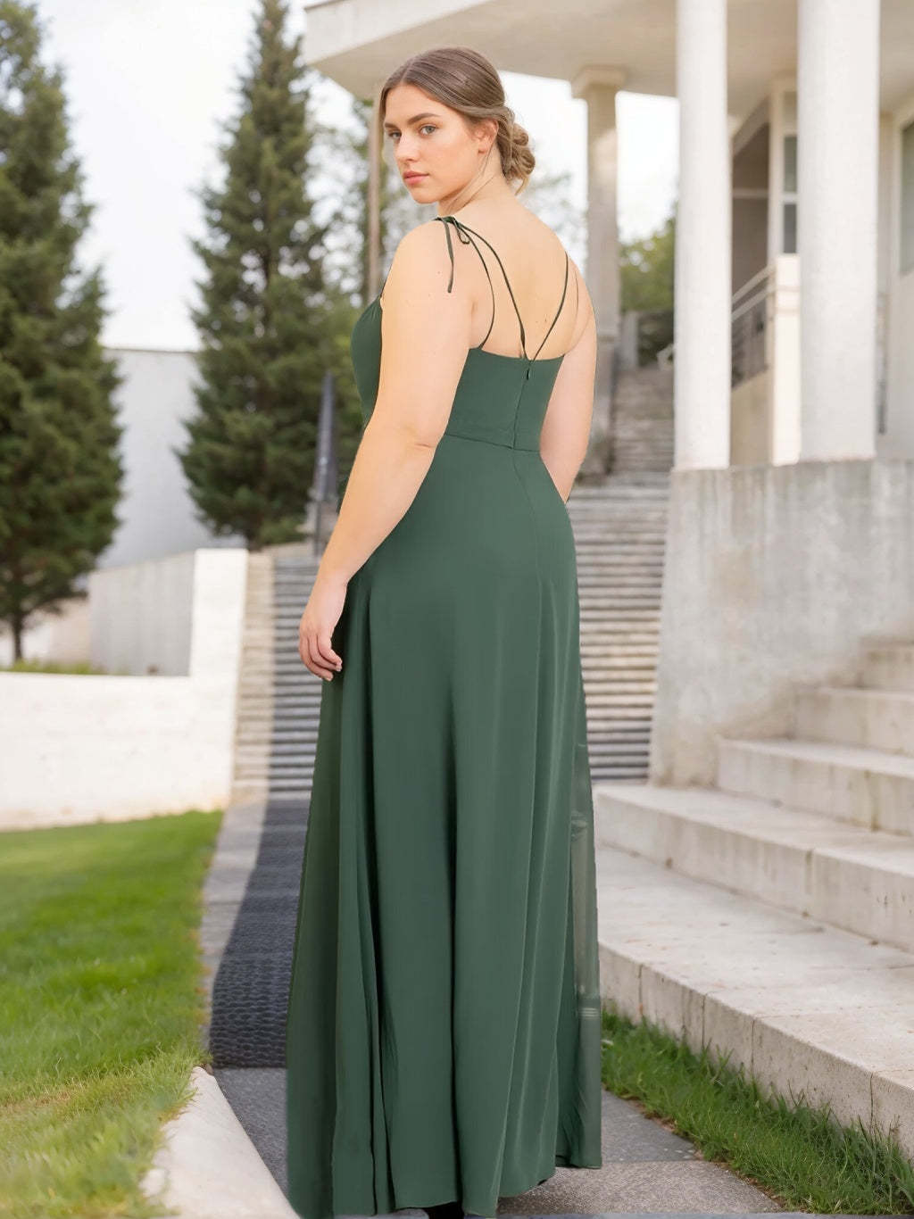 Unique Plus Size Spaghetti Strap Princess A-Line Floor-Length Bridesmaid Dress with Side Split