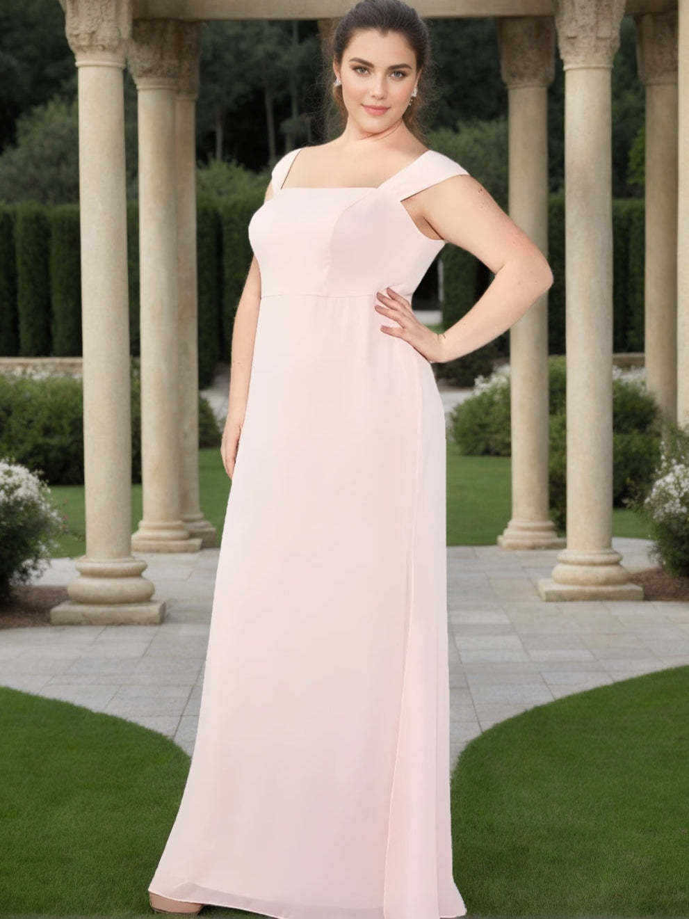 Plus Size Floor-Length Sleeveless A-Line Bridesmaid Dress with Square Neck