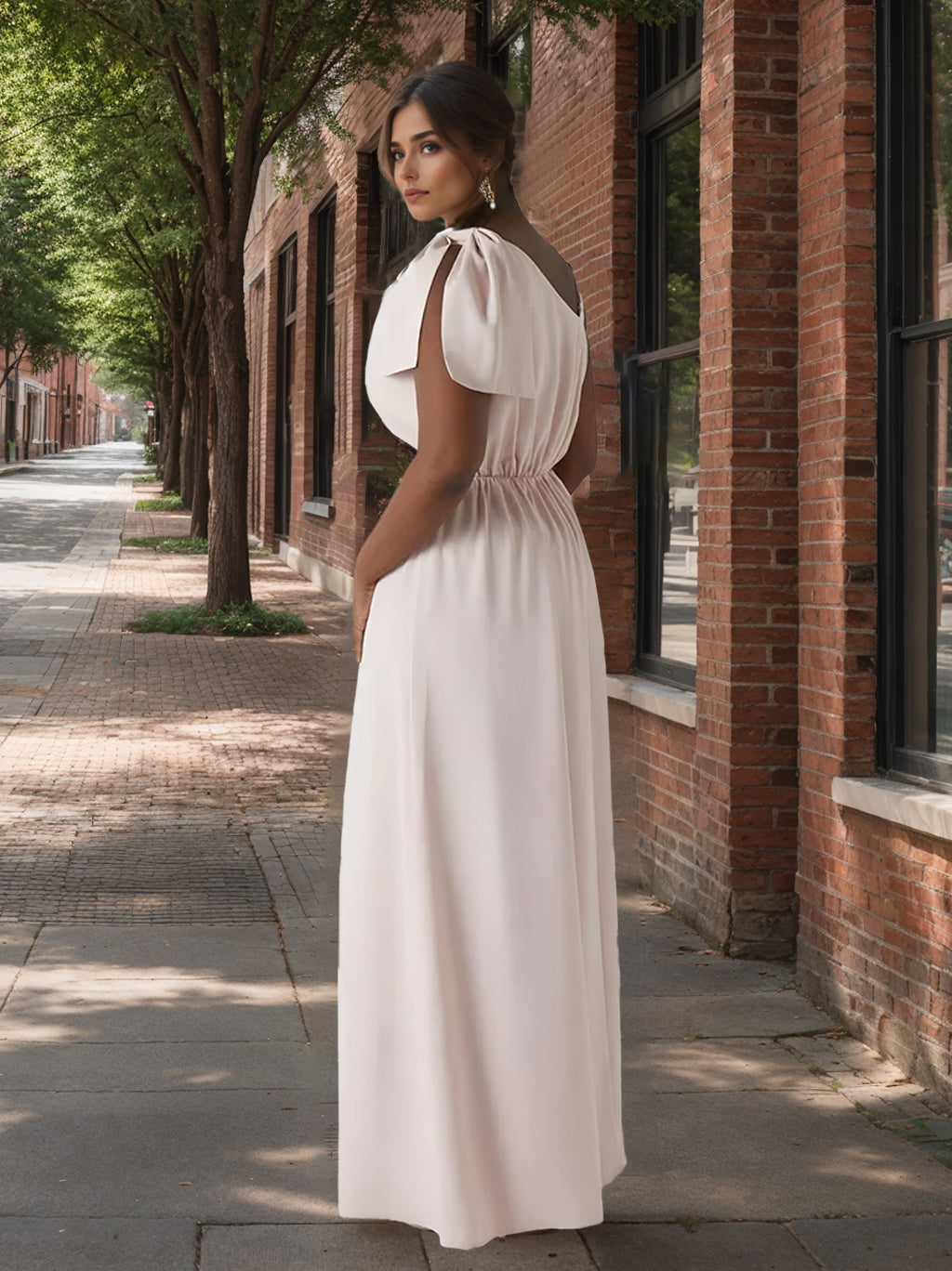 Plus Size Floor-Length Sleeveless A-Line/Princess Bridesmaid Dress with Asymmetrical Bowknot