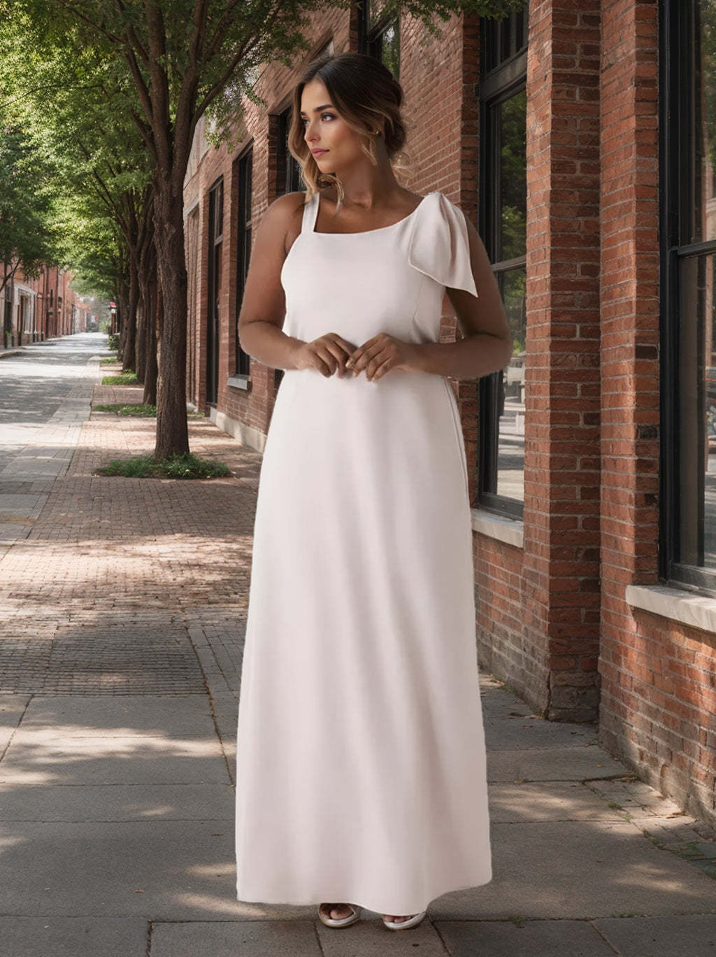 Plus Size Floor-Length Sleeveless A-Line/Princess Bridesmaid Dress with Asymmetrical Bowknot