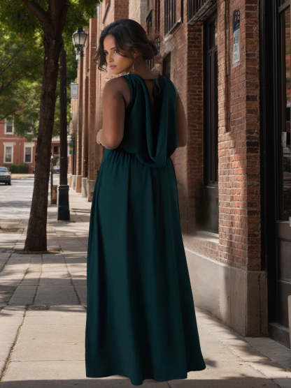 Plus Size Floor-Length Bridesmaid Dress with Scoop Neck and A-Line Princess Cut