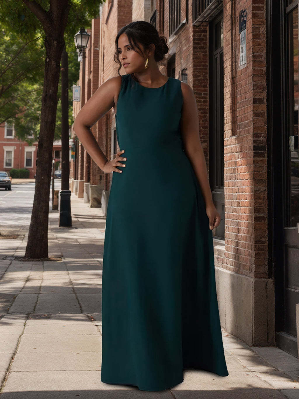 Plus Size Floor-Length Bridesmaid Dress with Scoop Neck and A-Line Princess Cut