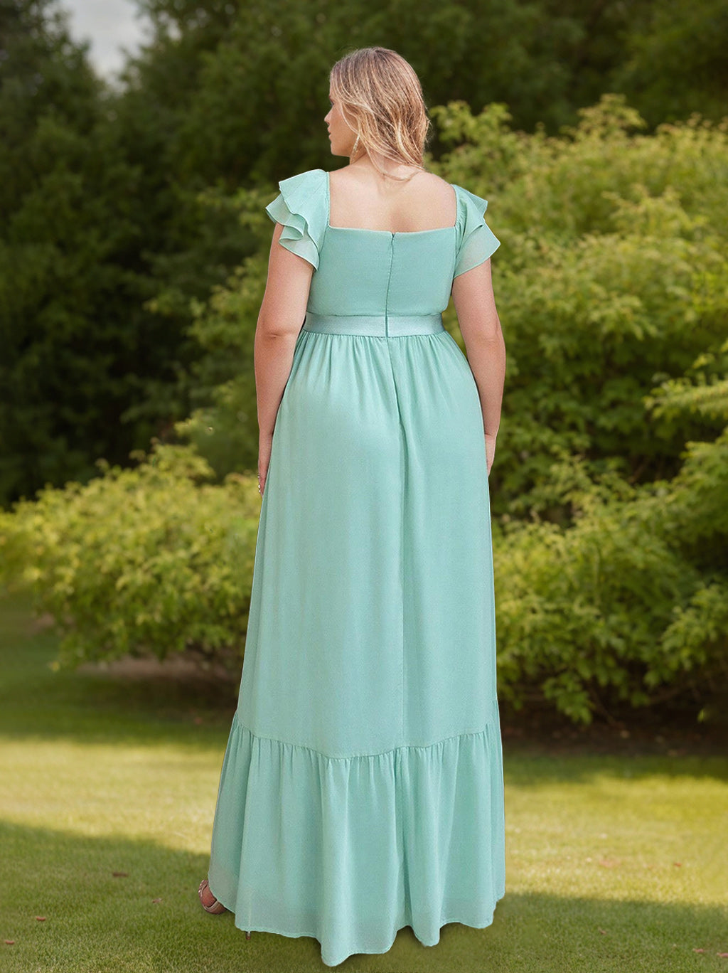 Sweetheart Neckline A-Line Princess Floor-Length Plus Size Bridesmaid Dress with Short Sleeves, Side Split & Ruffles-BMbridal.UK