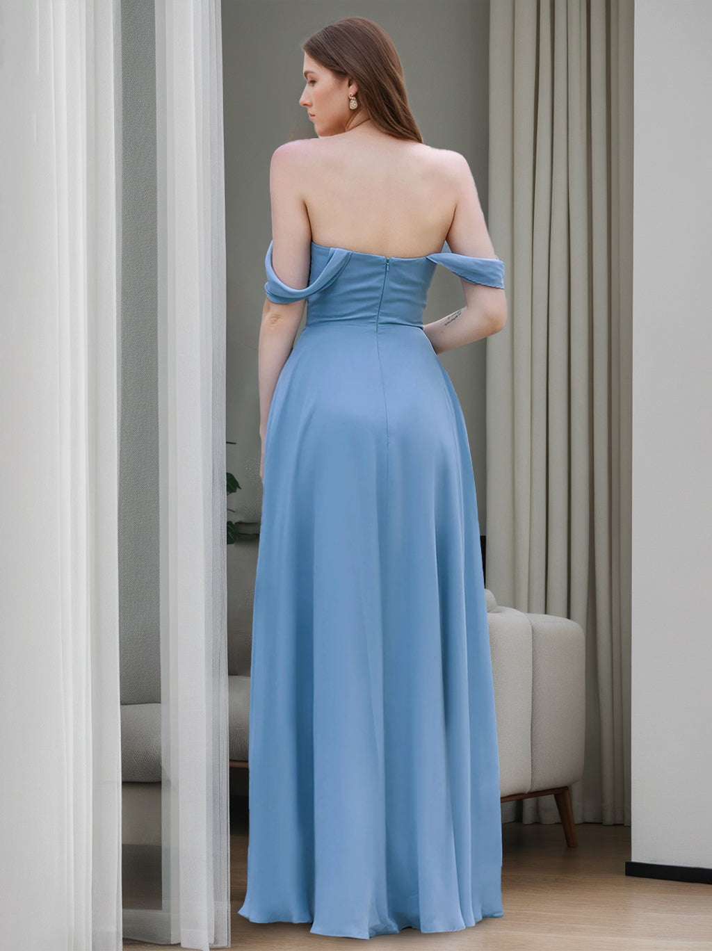 Strapless A-Line Princess Floor-Length Bridesmaid Dress with Side Split