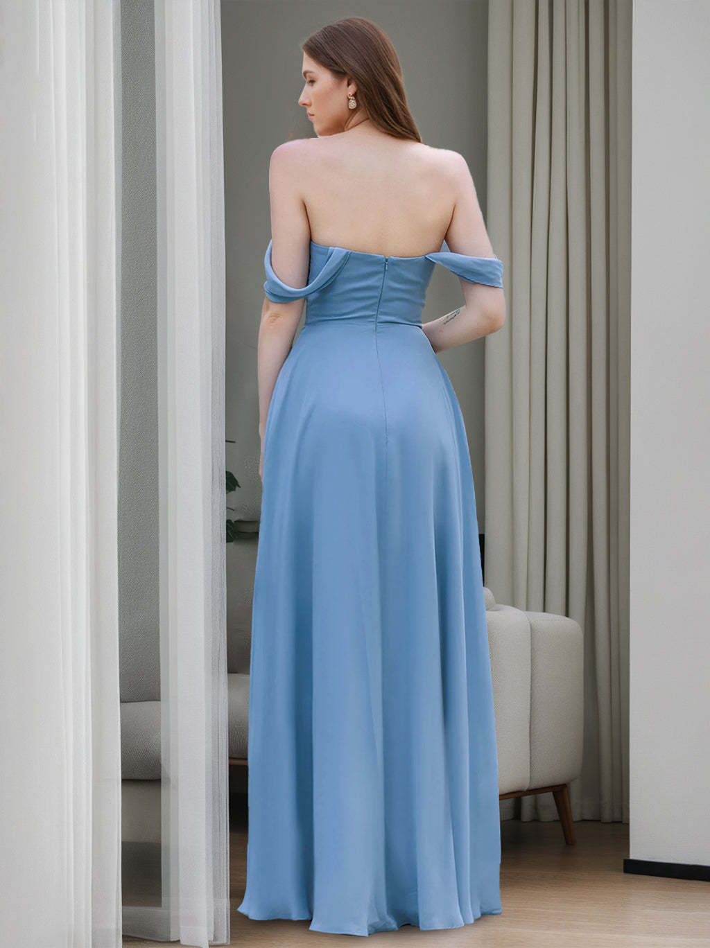Strapless A-Line Princess Floor-Length Bridesmaid Dress with Side Split