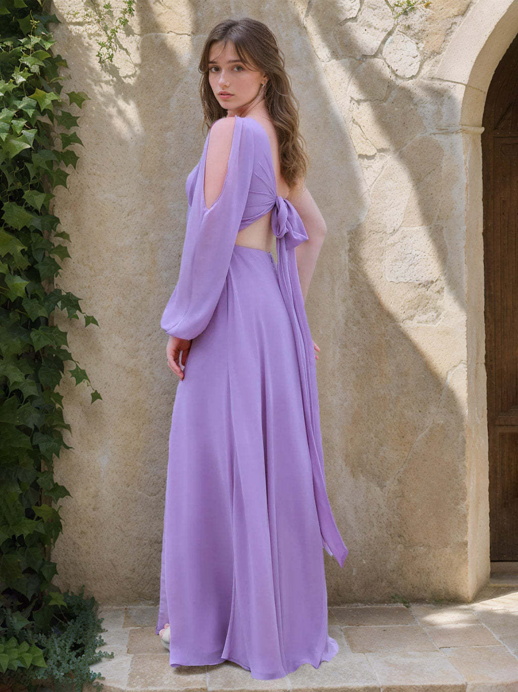 One-Shoulder Sleeveless A-Line Floor-Length Chiffon Bridesmaid Dress with Ruffles and Side Split
