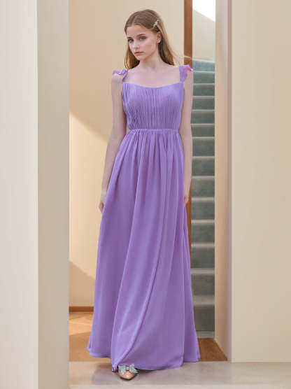 Square Neck Sleeveless Floor-Length A-Line Princess Bridesmaid Dresses with Ruffles