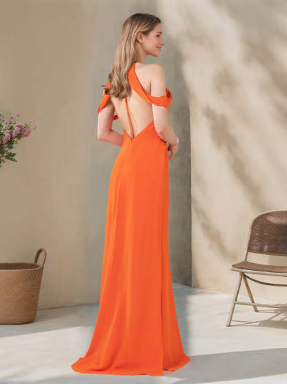 Princess A-Line Halter Neck Floor-Length Ruffled Bridesmaid Dress